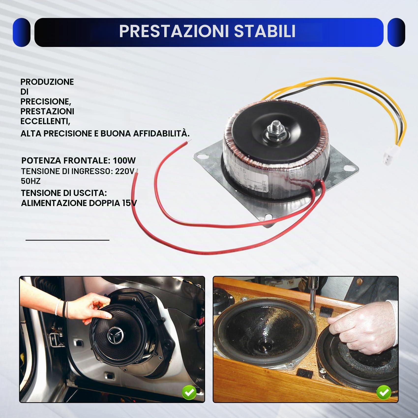 Doppio trasformatore toroidale in rame da 15 V per alimentatore doppio trasformatore di loop per amplificatore di potenza