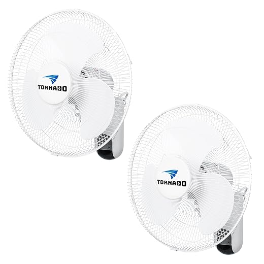 Tornado 2 Pack 16 Inch Wall Mounted Fan with Remote Control, 3 Speed Wall Oscillating Fan for Home, 2650 CFM 6 FT Cord UL Safety Listed, White