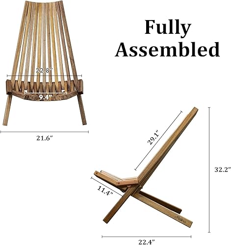 Miniatura 3 de Melino Sillas plegables de madera Tamarack, sillas Adirondack de perfil bajo de acacia con certificación FSC, silla plegable de madera para 1.