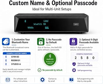 B3 Bluetooth Receiver for Mixers, DJ, PA & Stereo Systems | XLR, RCA, optical output, LDAC and aptX HD, ESS DAC, custom Bluetooth name, pairing password support