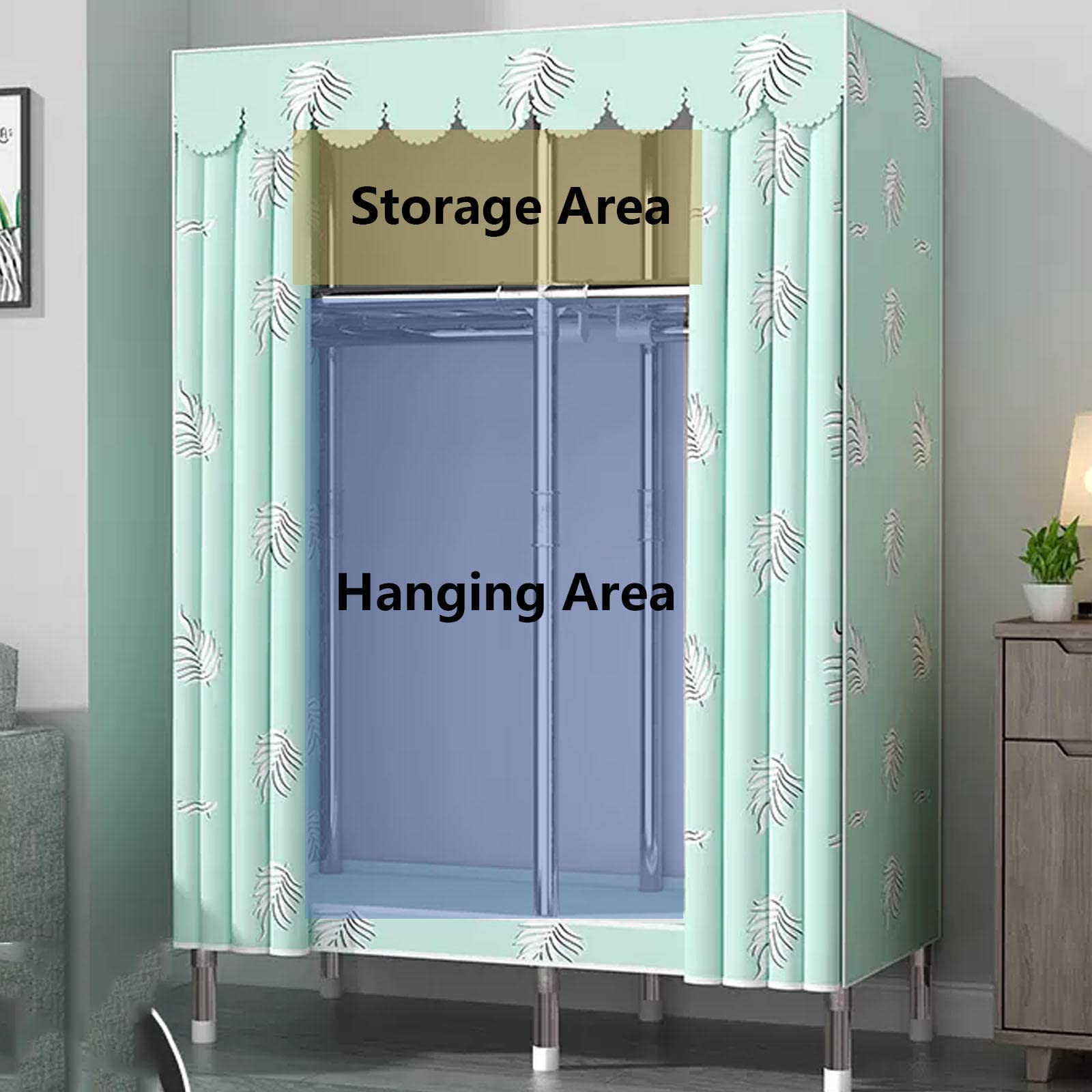 Kleiderschrank Tragbarer Kleiderschrank aus Segeltuch, großer Kleiderschrank-Aufbewahrungsorganisator mit Kleiderstange, Regalen, Stoffbezug, für Schlafzimmer, Wohnzimmer,C-105x45x