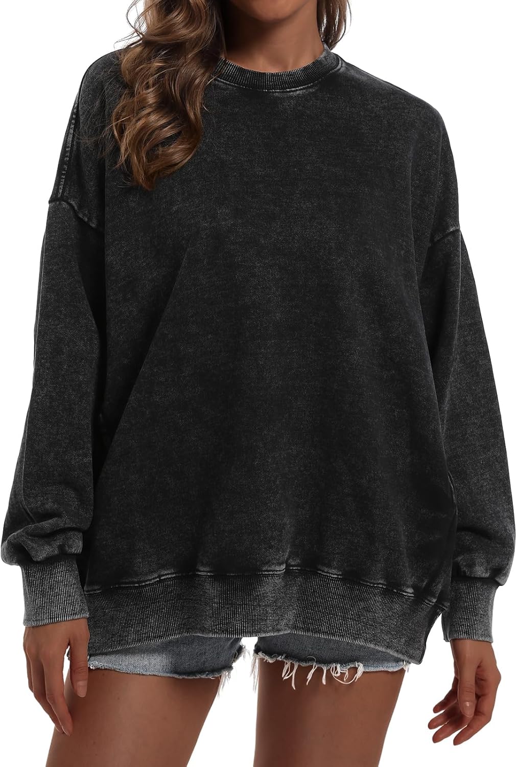 BINTEHGS Oversized Sweatshirt for Women Loose Fit Cotton Pullover Vintage Crew Neck Sweatshirts with Pocket Long Sleeve Shirt - Image 2