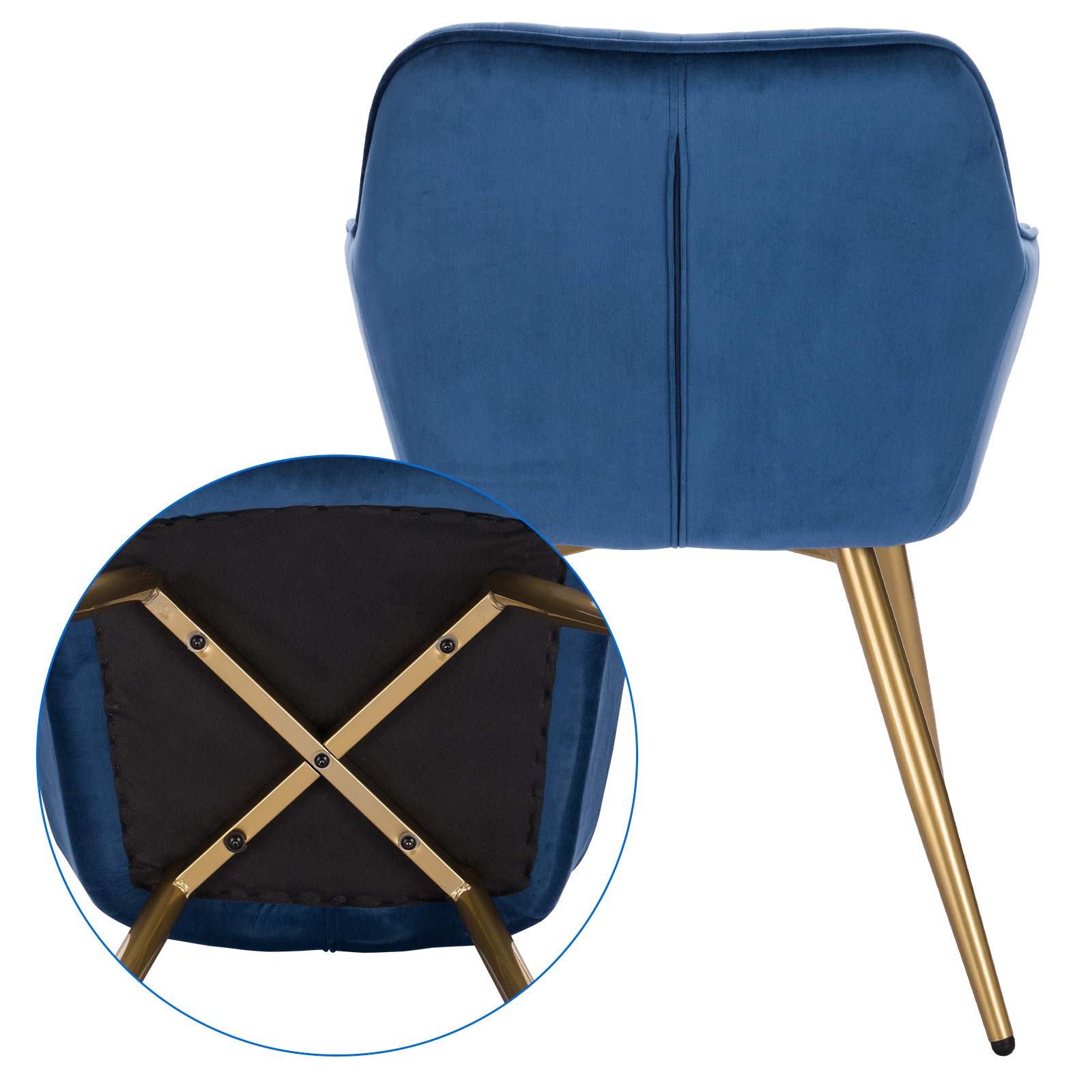 Lestarain Sedia Poltroncina da Sala Pranzo, Sedie Moderne da Cucina con Schienale e Braccioli, in Velluto, per Camera da Letto Soggiorno, Gambe Metalliche d'Oro Blu