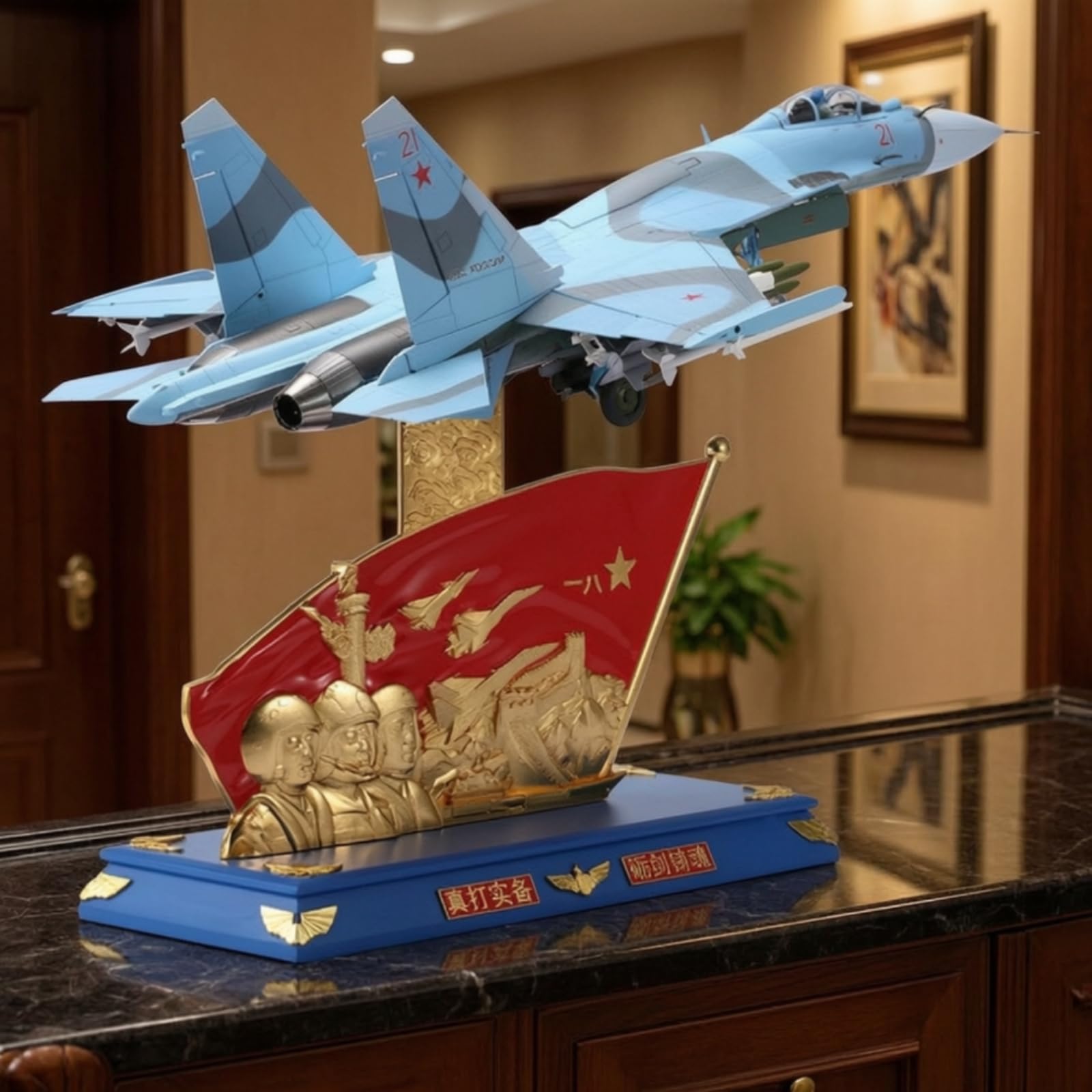 Aereo in Miniatura con Piedistallo Militare Modellino di Caccia Realistico Modellino di Aereo per Collezionisti