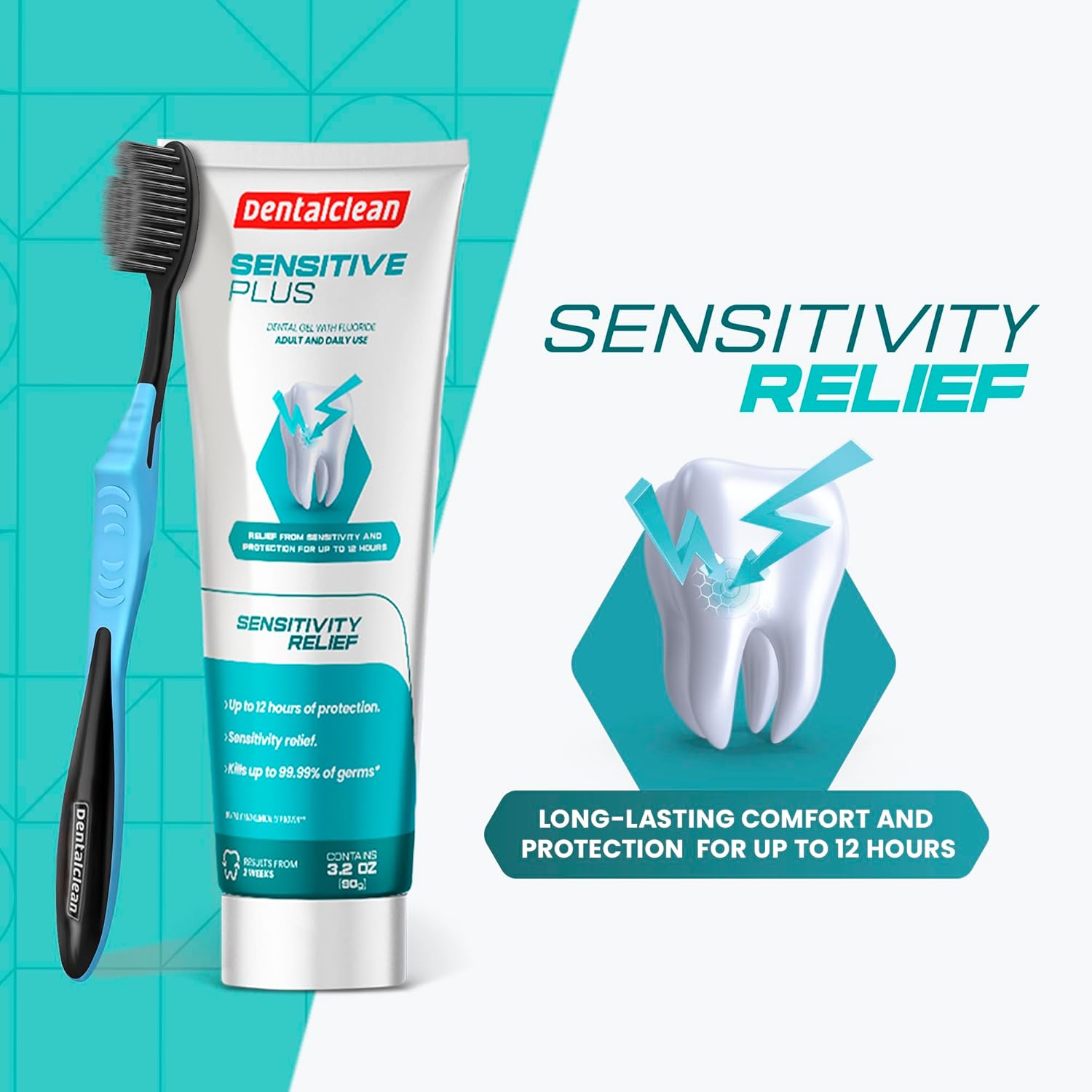 Dentalclean - Pack of 4 Sensitive Gel Toothpastes - Immediate and Prolonged Sensitivity Relief, Enamel and Gum Protection, 1100 PPM Fluoride - Mild Mint Flavor - 3.7 oz (104g) - Image 2
