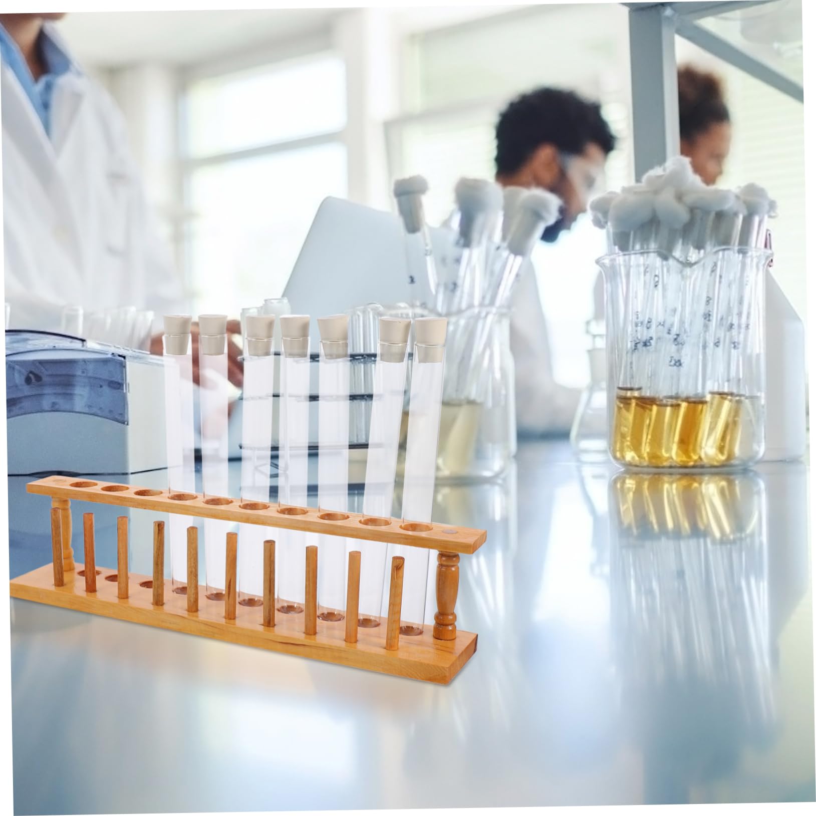 1 Juego tubo de ensayo moderno rejilla para tubos laboratorio transparente equipo de experimento de química kit experimentos tripe tubos de ensayo con tapa tubos con tapa de madera