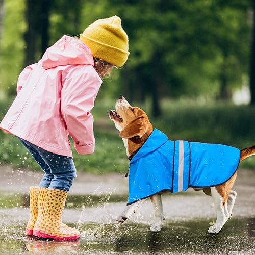 Miniatura 5 de Dolitego Impermeable ajustable para perro, chaqueta de lluvia reflectante para perros con capucha, abrigo ligero para perros pequeños, medianos y