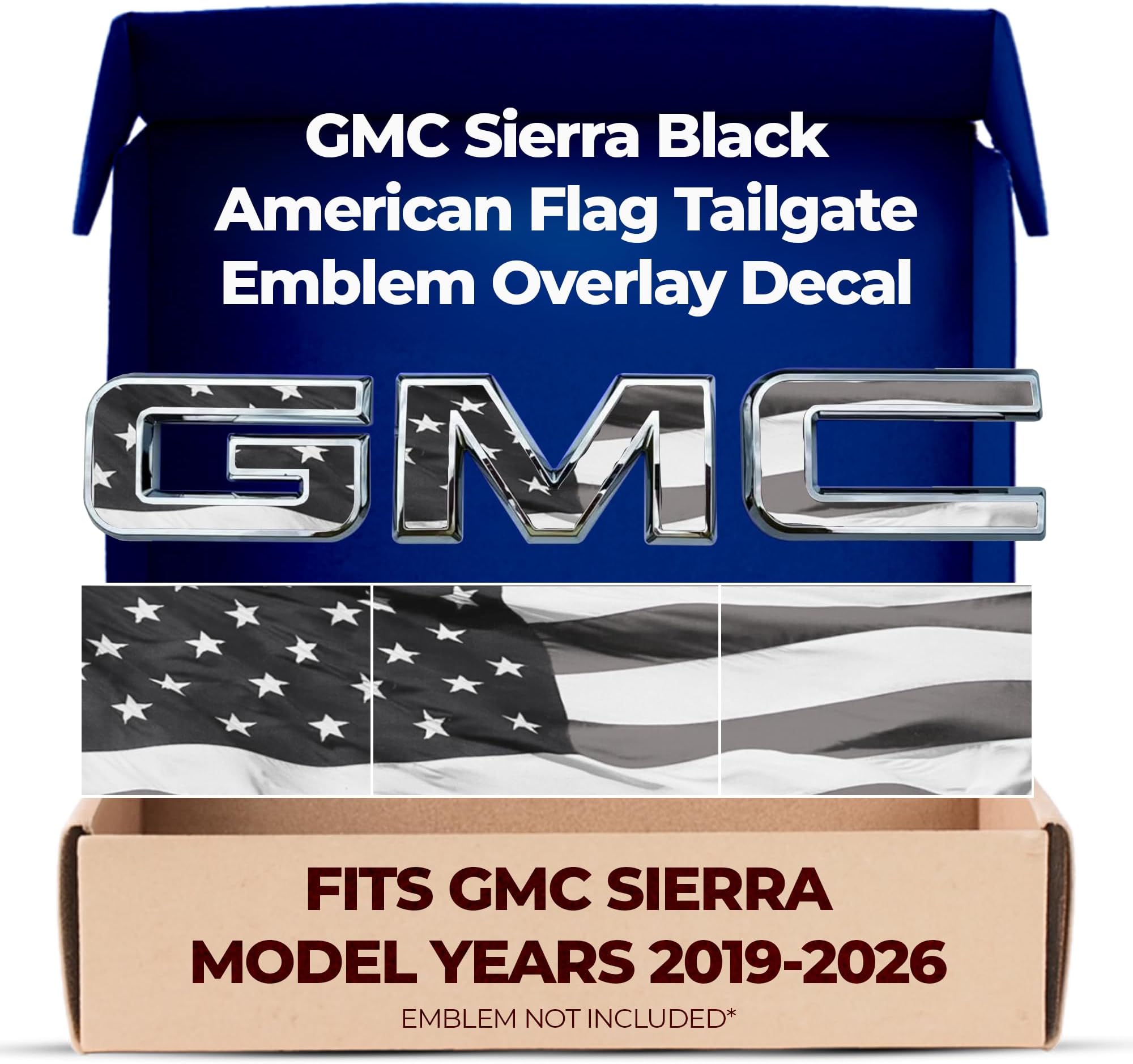 GMC Sierra Black American Flag Tailgate GMC Emblem Overlay Decals 2019-2026