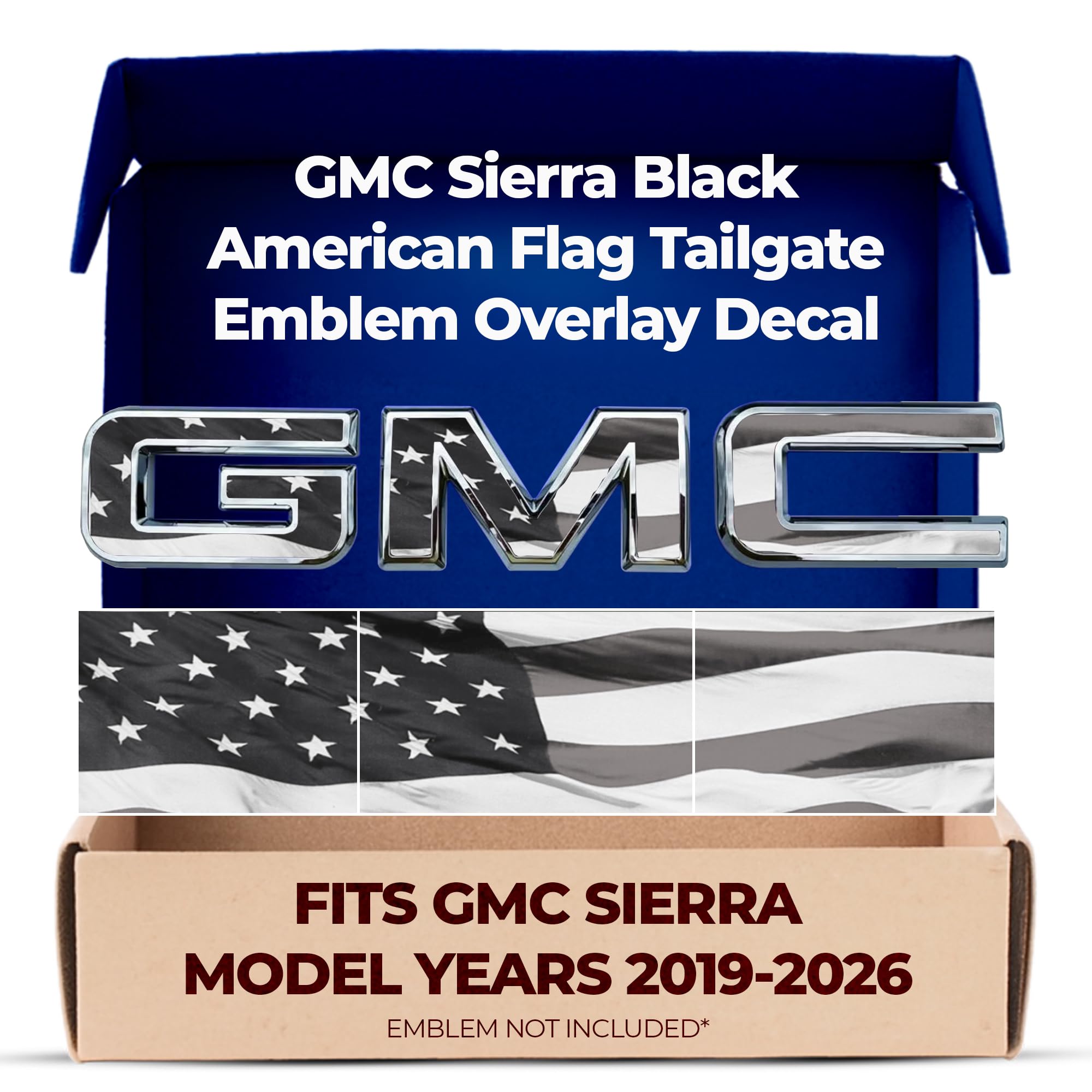 GMC Sierra Black American Flag Tailgate GMC Emblem Overlay Decals 2019-2026