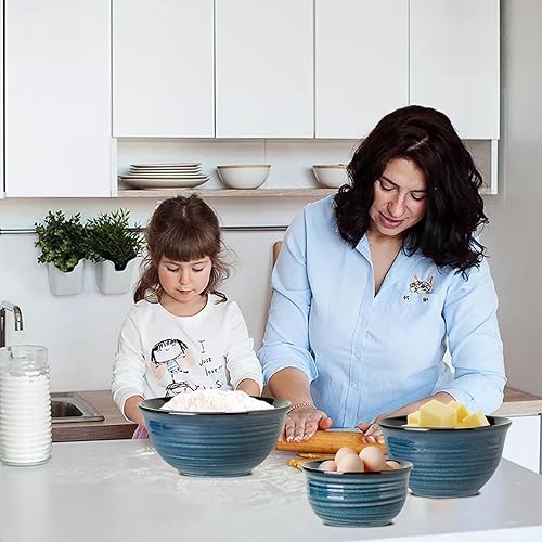 Miniatura 7 de Tikooere - Juego de 3 cuencos de cerámica para cocina, cuencos anidables grandes para cocinar, hornear, platos versátiles para almacenamiento de