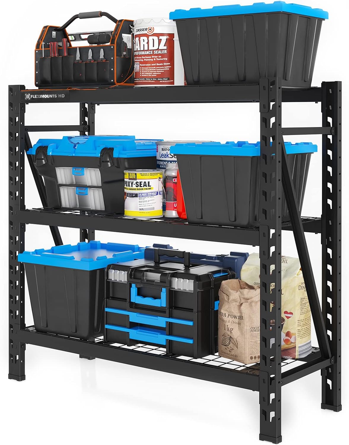FLEXIMOUNTS Garage Shelving Unit w/ 3 Adjustable Shelf Steel Wire Decks, 2 x 4 ft, 4650 lbs Weight Capacity Storage Rack, Heavy Duty Industrial Metal Shelving : Tools & Home Improvement