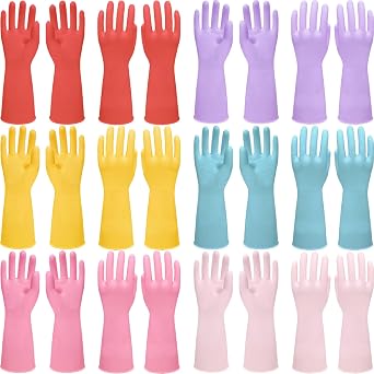 12 Pairs Rubber Cleaning Gloves for Dishwashing Reusable Kitchen Gloves for Washing Dishes and Household