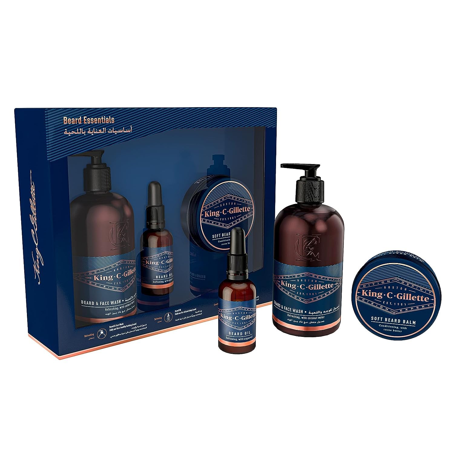 King C. Gillette Men's Beard And Face Wash 350Ml, Beard Oil 30 ml And Soft Beard Balm, 100 ml Set