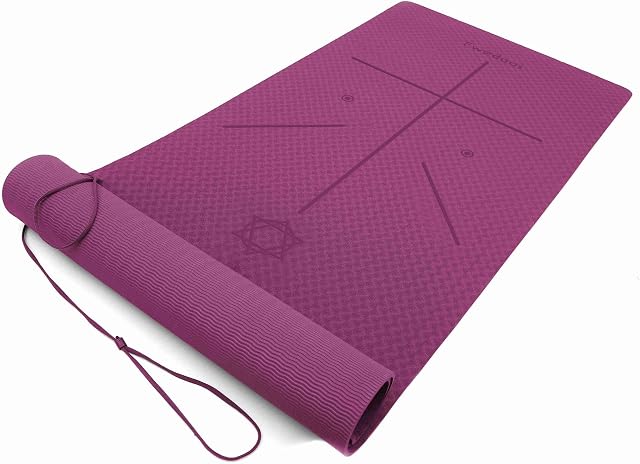 Ewedoos Yoga Mat with Alignment Lines, Eco Friendly TPE Yoga Mat Non Slip Textured Surfaces ¼-Inch Thick High Density Padding To Avoid Sore Knees, Perfect for Yoga, Pilates and Fitness