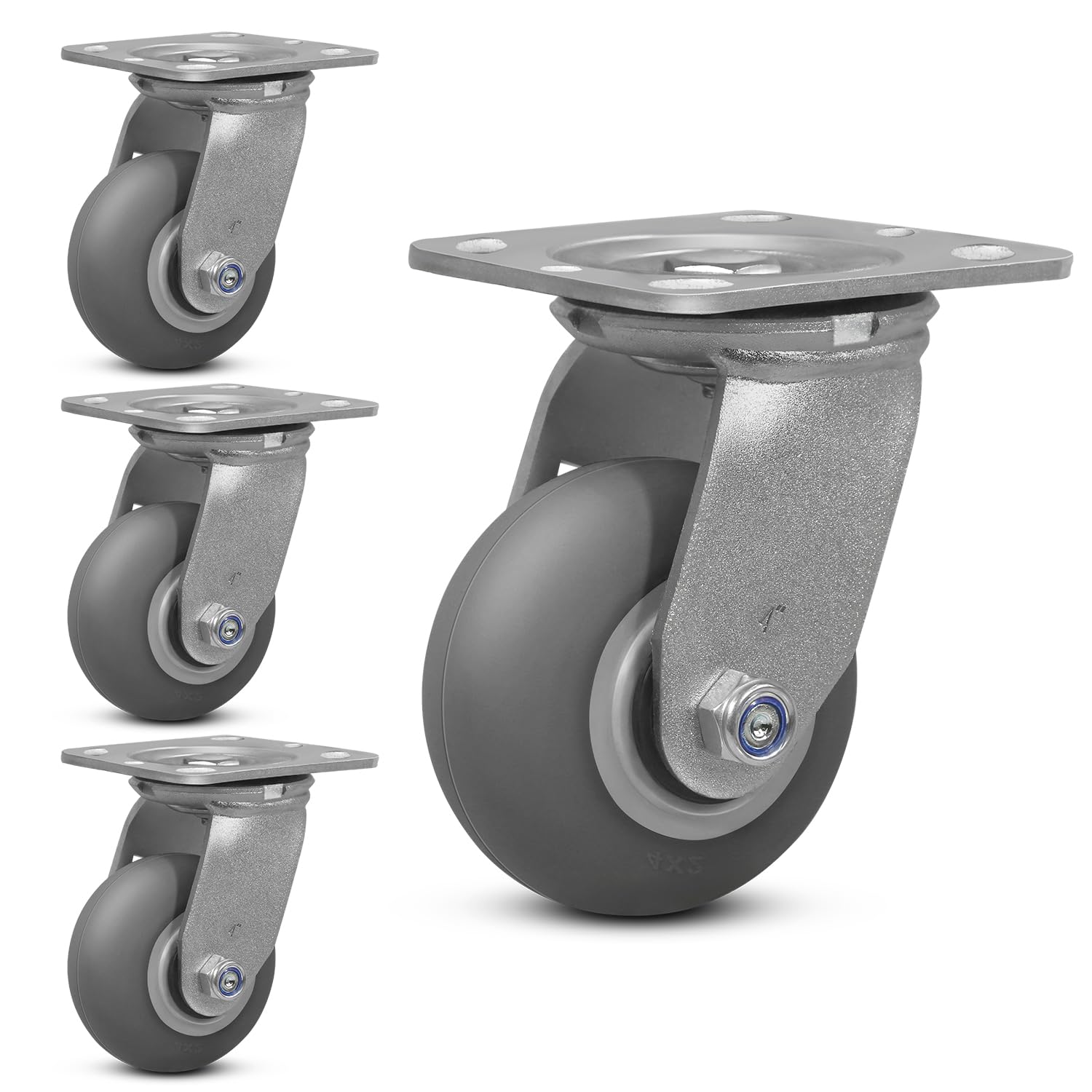 CWfutureparts 4"X2" Heavy Duty Casters,Crowned Thermoplastic Rubber Caster Wheels,1400lbs Capacity Set of 4,Industrial casters for Drywall/Sheetrock