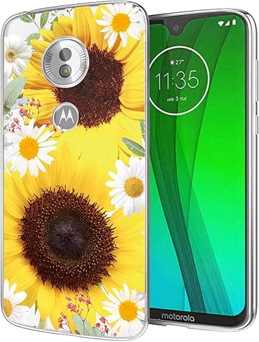 Funda para Moto G7, para Moto G7 Plus Funda de teléfono con flores, delgada, a prueba de golpes, transparente, suave, flexible, TPU para Motorola