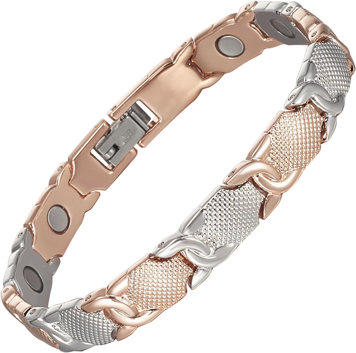 EnerMagiX Tri Tone Magnetic Stainless Steel Bracelets, Brazaletes with Power Magnets, Easy to Adjustable Size, Women’s Day Gift for Mom, Wife
