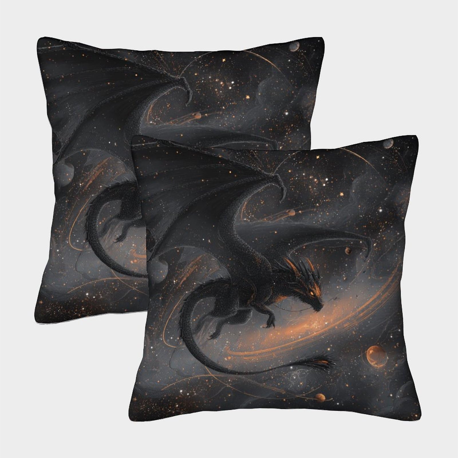kaiyun 2 Pack A Black Dragon with Orange Eyes Flies Against A Space Backdrop Pillow Case Home Decoration Sofa Cushion Cover 40x40cm