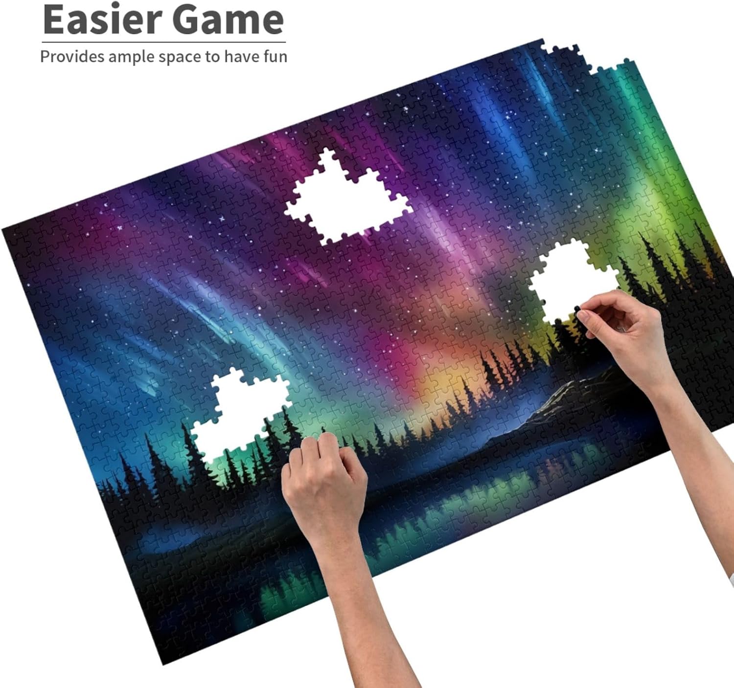 Puzzles for adults 1000 pieces jigsaw puzzles Aurora Northern Lights Over Canadian Forest Formation wooden to Explore and Enjoy Gifts Home Decoration 29.5 x 19.6 in
