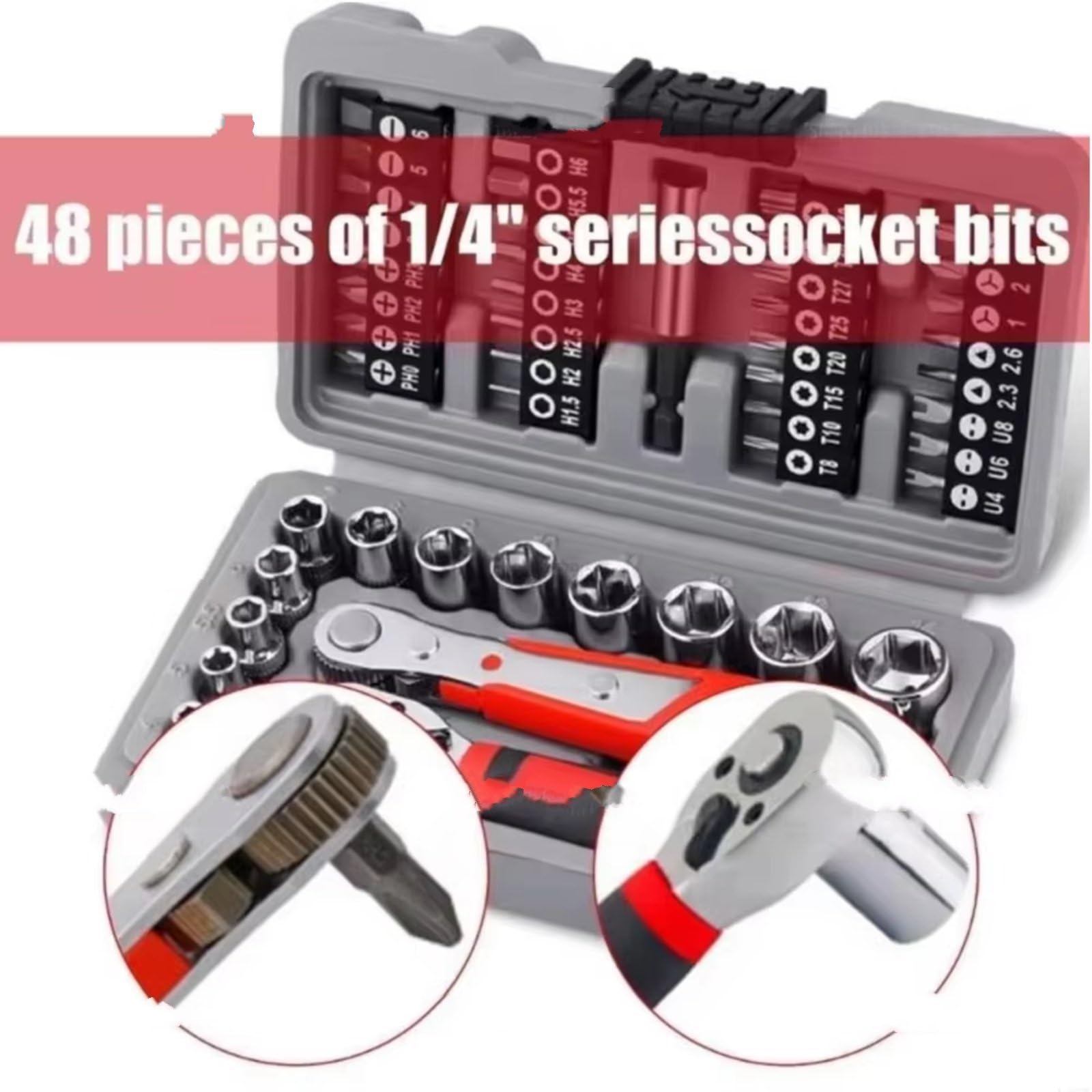 Set attrezzi da meccanico 48 In 1 Set Di Bussole A Cricchetto 1/4 Set Di Punte Per Cacciavite Con Chiave A Tubo Regolabile Kit Strumenti Riparazione Auto A Mano Per Uso Domestico