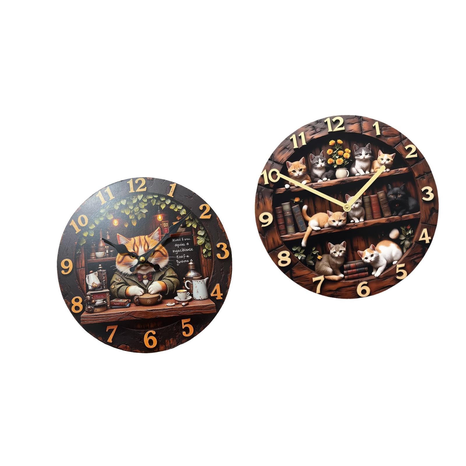 Cat Pattern Hanging Wall Clock Modern for Coffee Shop Dining Room Restaurant SX2 20cm
