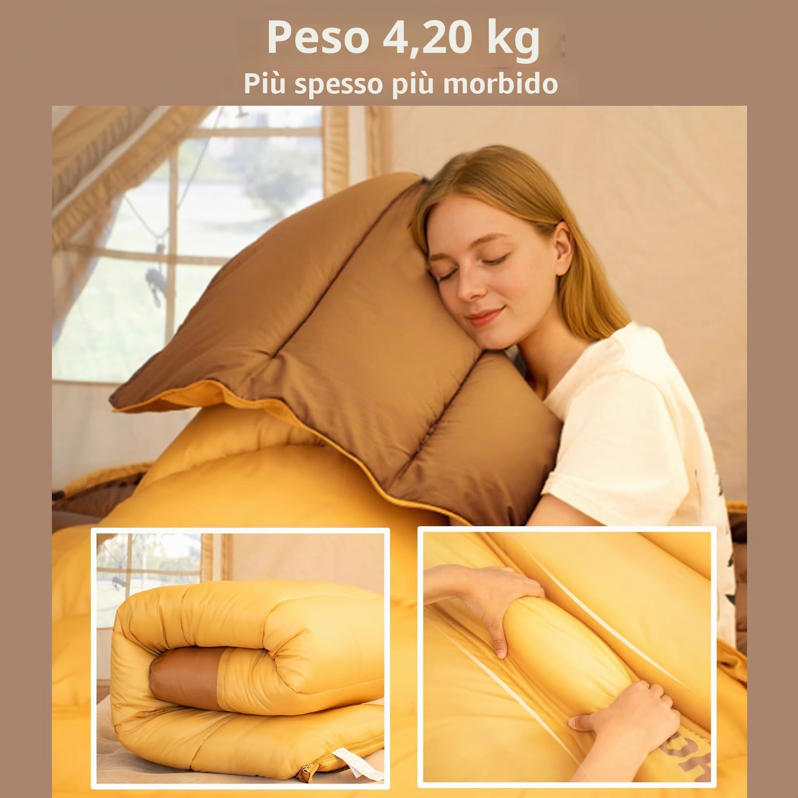 BISINNA Sacco a pelo doppio a 0 gradi per adulti, impermeabile, invernale, con 2 cuscini e un sacco di compressione, per coppie o famiglie, campeggio, caravanning 4.2kg
