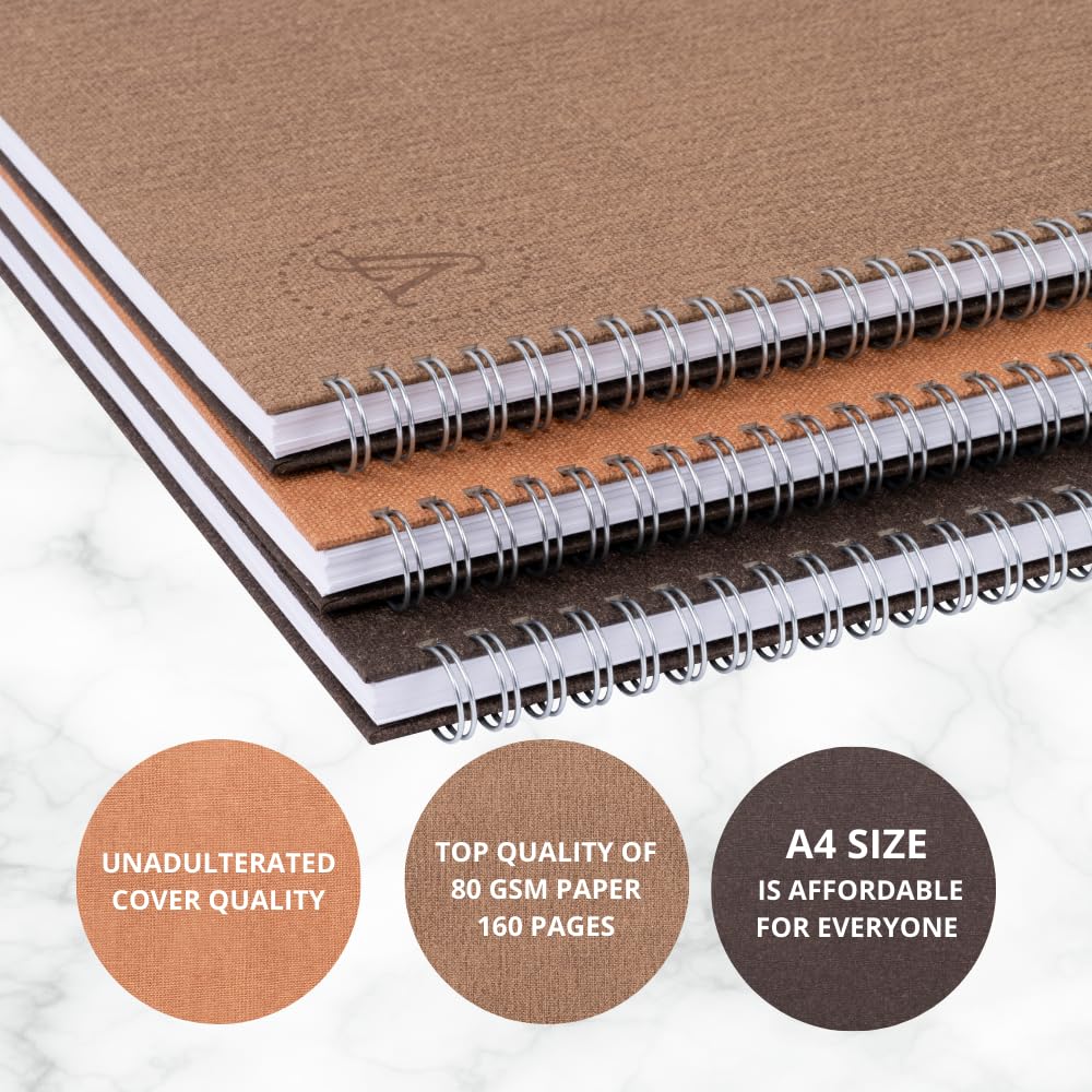 Victoria's Journals, A4 Notebook, Hardcover A4 Lined Notebook with 8mm Line Spacing, 80 gsm, 160 Pages, Pack of 3 - Image 2