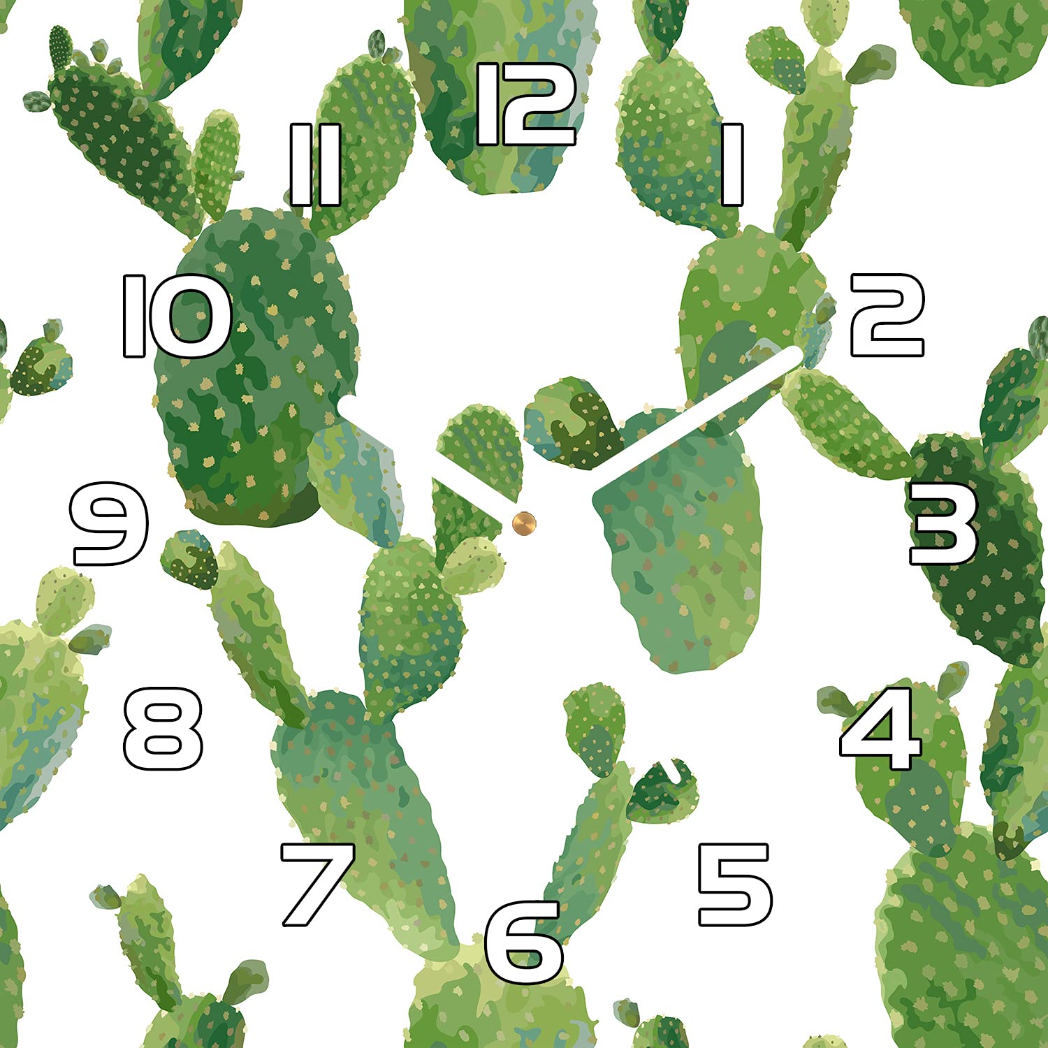 Horloge murale silencieuse en verre cactus pour une lecture de l'heure facile et rapide