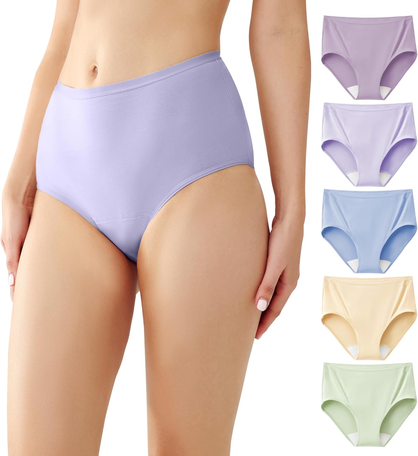 Battewa Quick Dry Incontinence Underwear for Women High Waisted Leak Proof Panties Washable Postpartum Bladder Control Cotton Briefs (Multicolor, Large, 5 Pack)