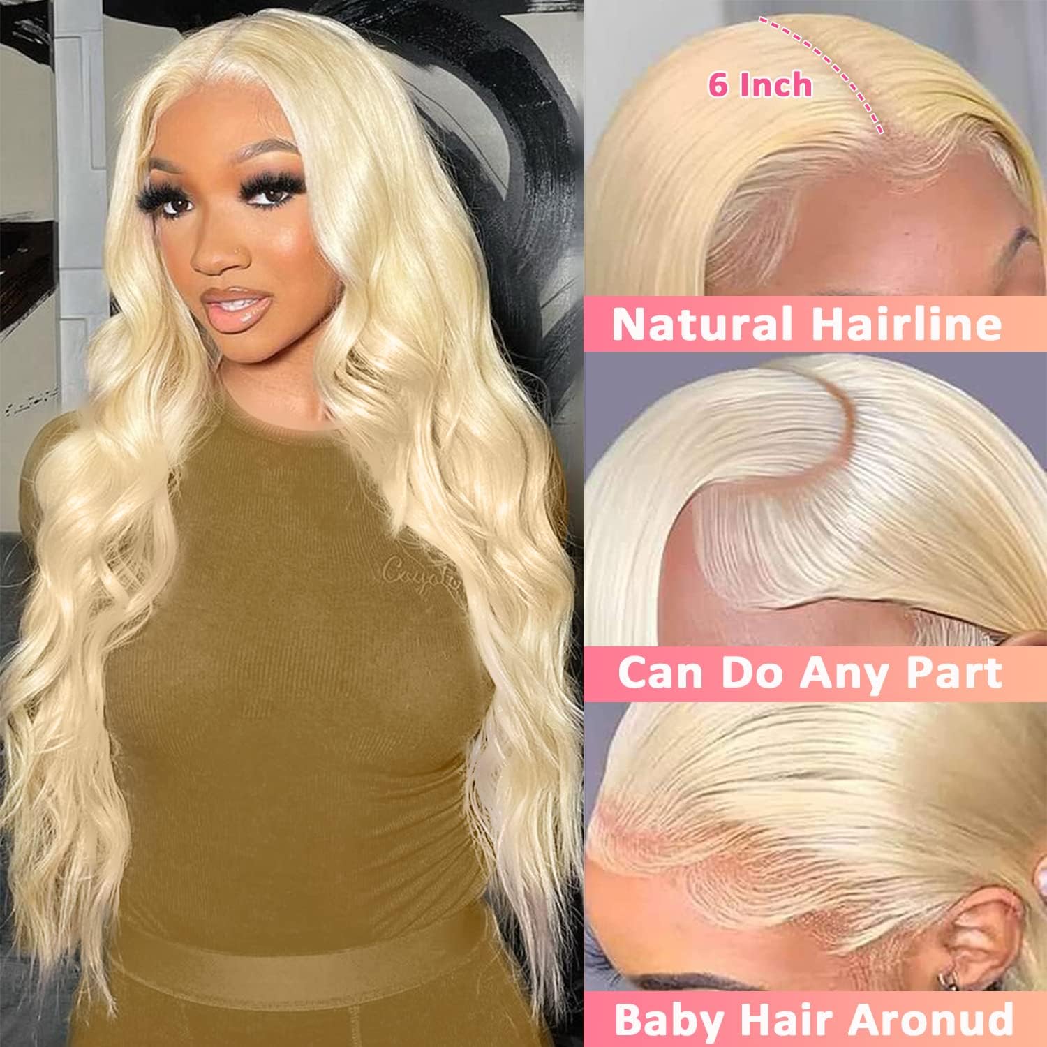 613 13x6 Lace Front Wig Human Hair 200 Density HD Body Wave Blonde Lace Front Pre Plucked Lace Frontal Wig Blonde, 26 Inch