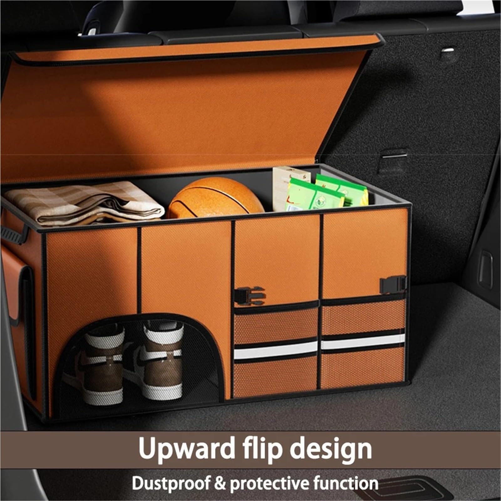 Almacén Antideslizante Durable‌ Organizador de maletero grande de 32/72 l para coche, plegable, con tapa, impermeable Almacenamiento para Coche‌(72L Black)
