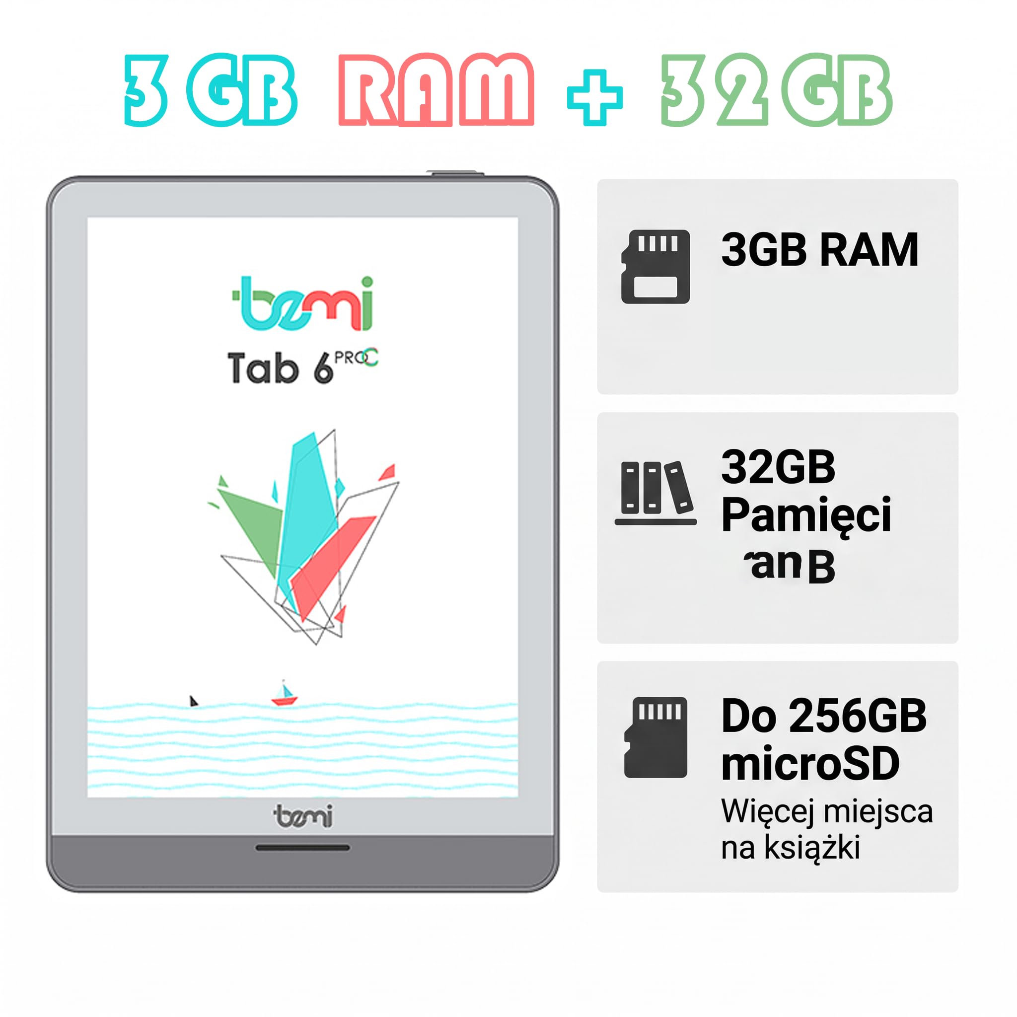 Bemi Cognita Tab 6 Pro C Lettore di eBook a colori da 6" E Ink Kaleido 3, Android 11, 32 GB, Wi-Fi 5, Bluetooth, Google Play, Grigio