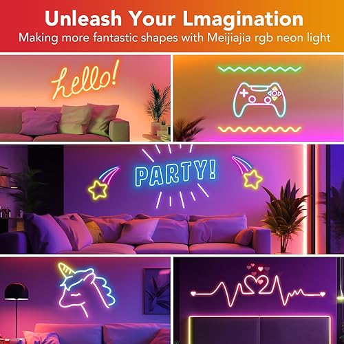 Miniatura 2 de Meijiajia Tira de luces LED, luces LED de neón RGB de 32.8 pies, control de aplicación de 24 V, sincronización de música, cuerda de luz que cambia