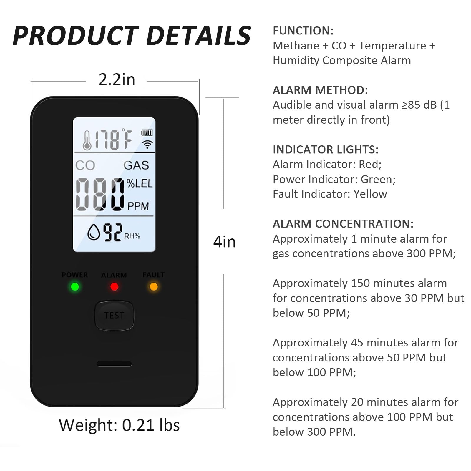 Steadfast Haven 4-in-1 Detector with HD Screen, Home, Apartment, Hotel, Camping RV (White) — view 8