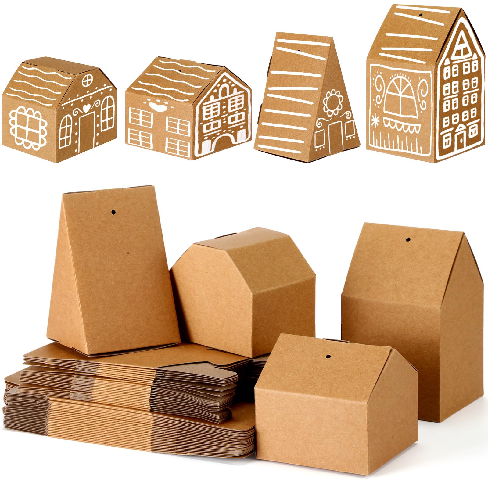 Sabary 100 Pack Gingerbread House Cardboard Boxes Christmas DIY Kits,Brown
