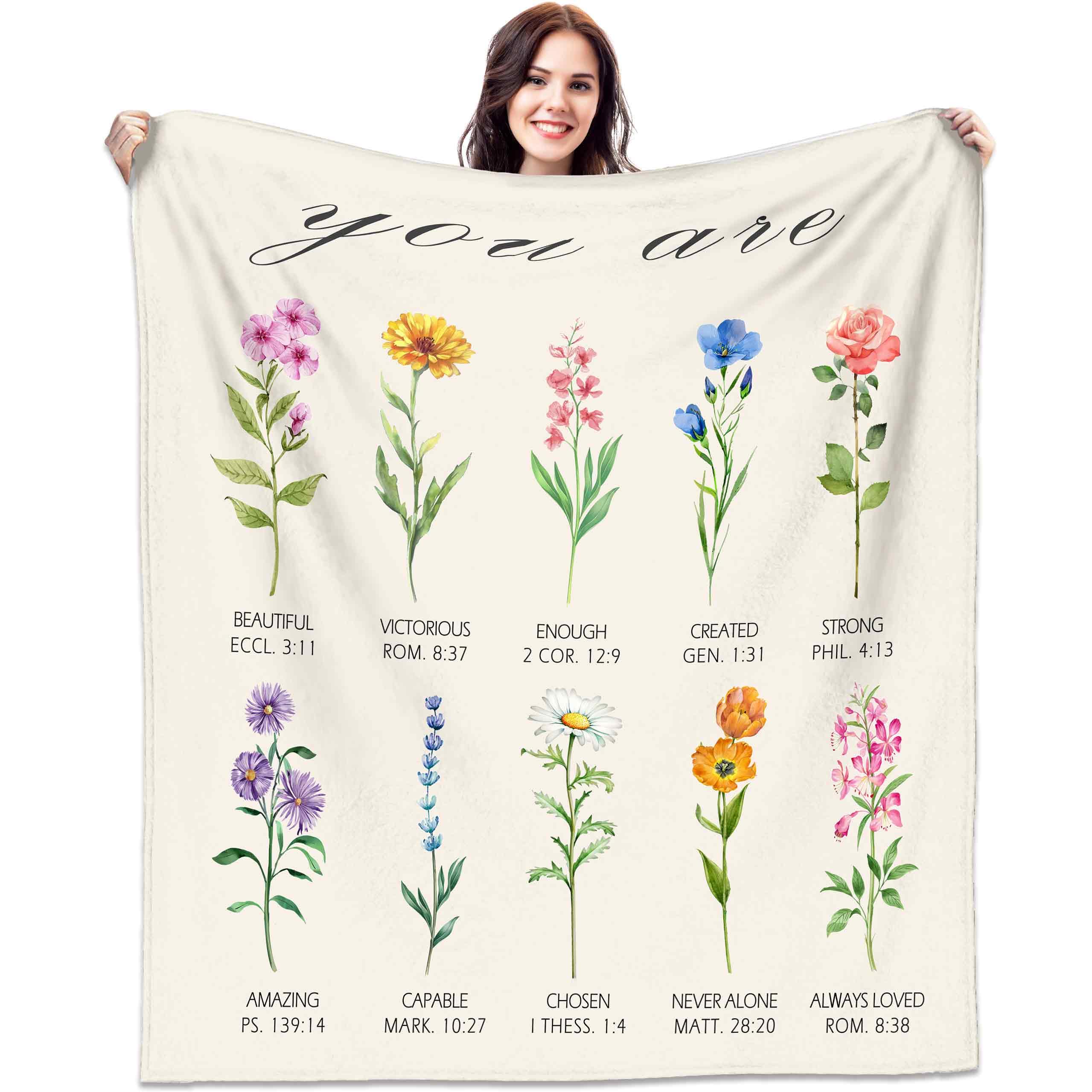 Aleture Women's Christian - Flowers Christian Gifts For Christian Blanket With Flowers & Bible Verse, Birthday, Inspirational, Religious Gifts For Mom, Sister, Friend, Daughter, Soft Throw Blankets 50'' X 60''