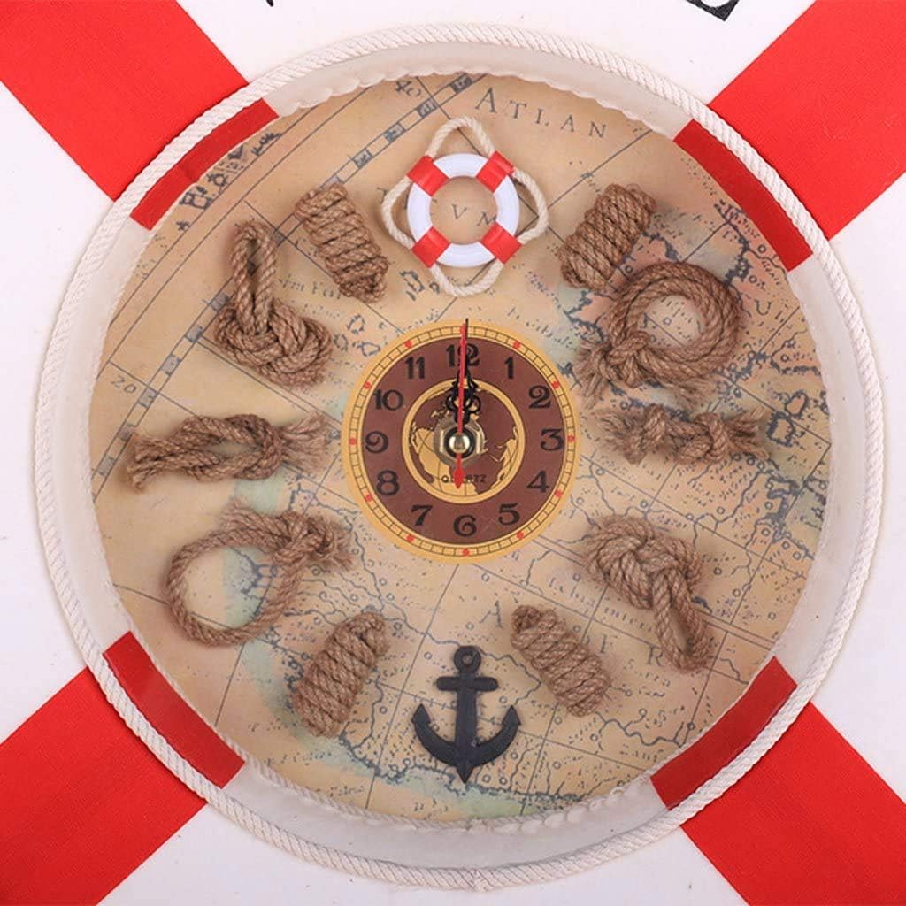 Taotenish Wall Hanging Clock Nautical Coast Life Buoy Ring Clock Wall Door Hanging Plaque for Bedroom Living-Room Bar - Red