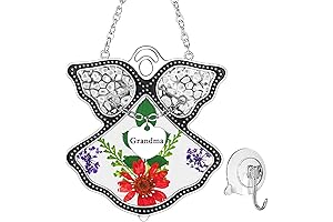 Charming KY&BOSAM Gifts for Mom/Grandma | Angel Suncatcher with Stained Glass and Pressed Flower