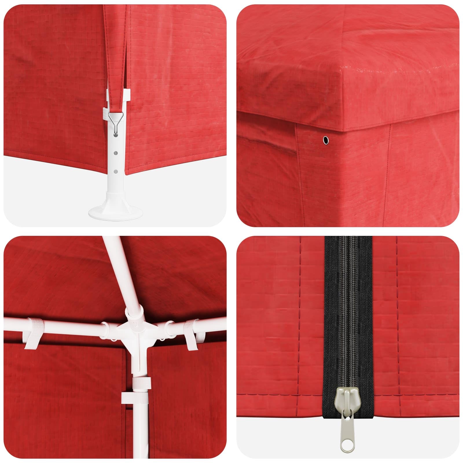 Partyzelt mit Wand Rot 400 x 300 x 255 cm, Outdoor Partyzelt aus Polyethylen und Stahl mit abnehmbaren Seitenwänden und transparenten Fenstern für Gartenpartys und Events