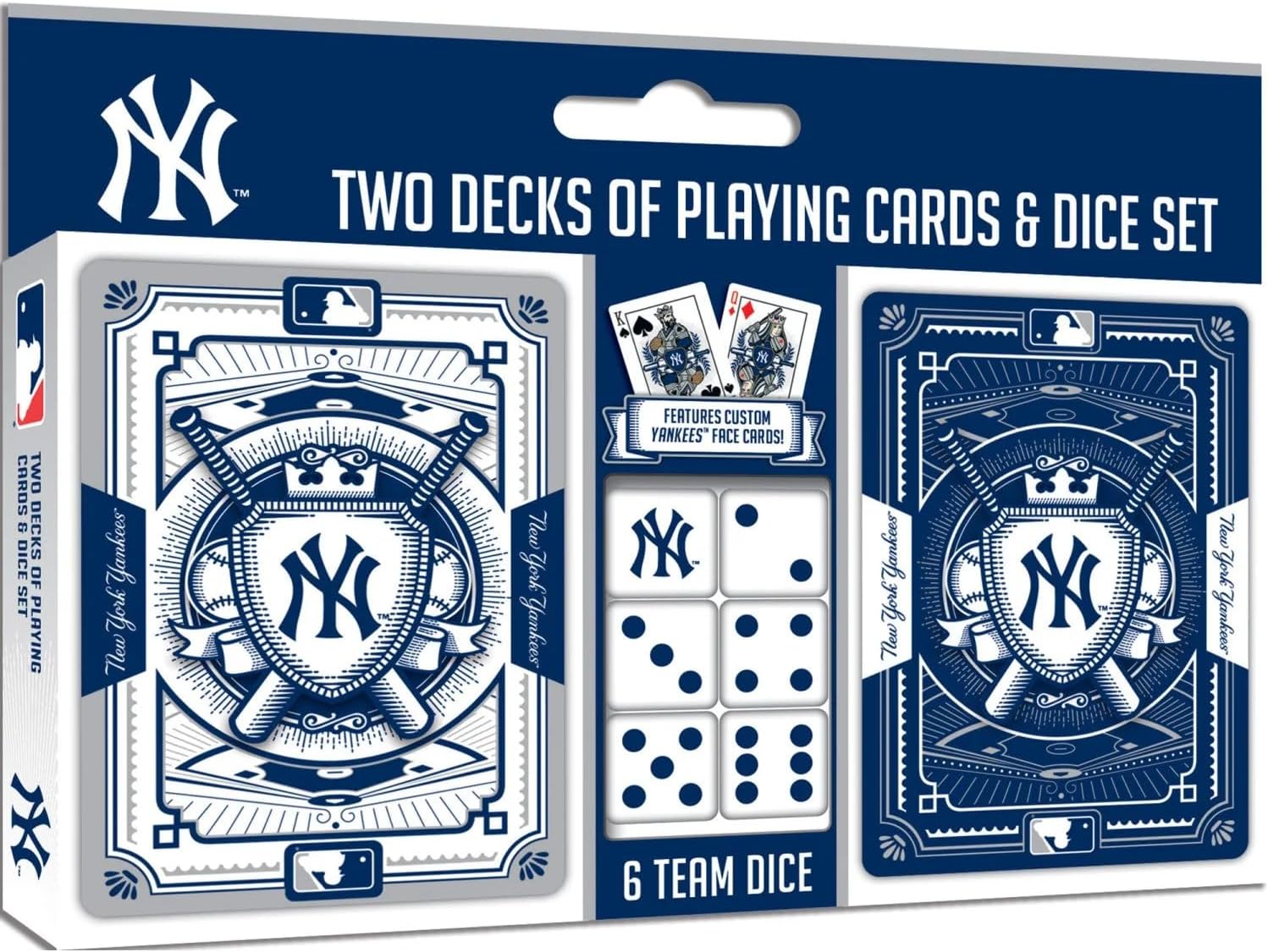 MasterPieces Officially Licensed MLB New York Yankees 2-Pack Playing cards & Dice set for Adults