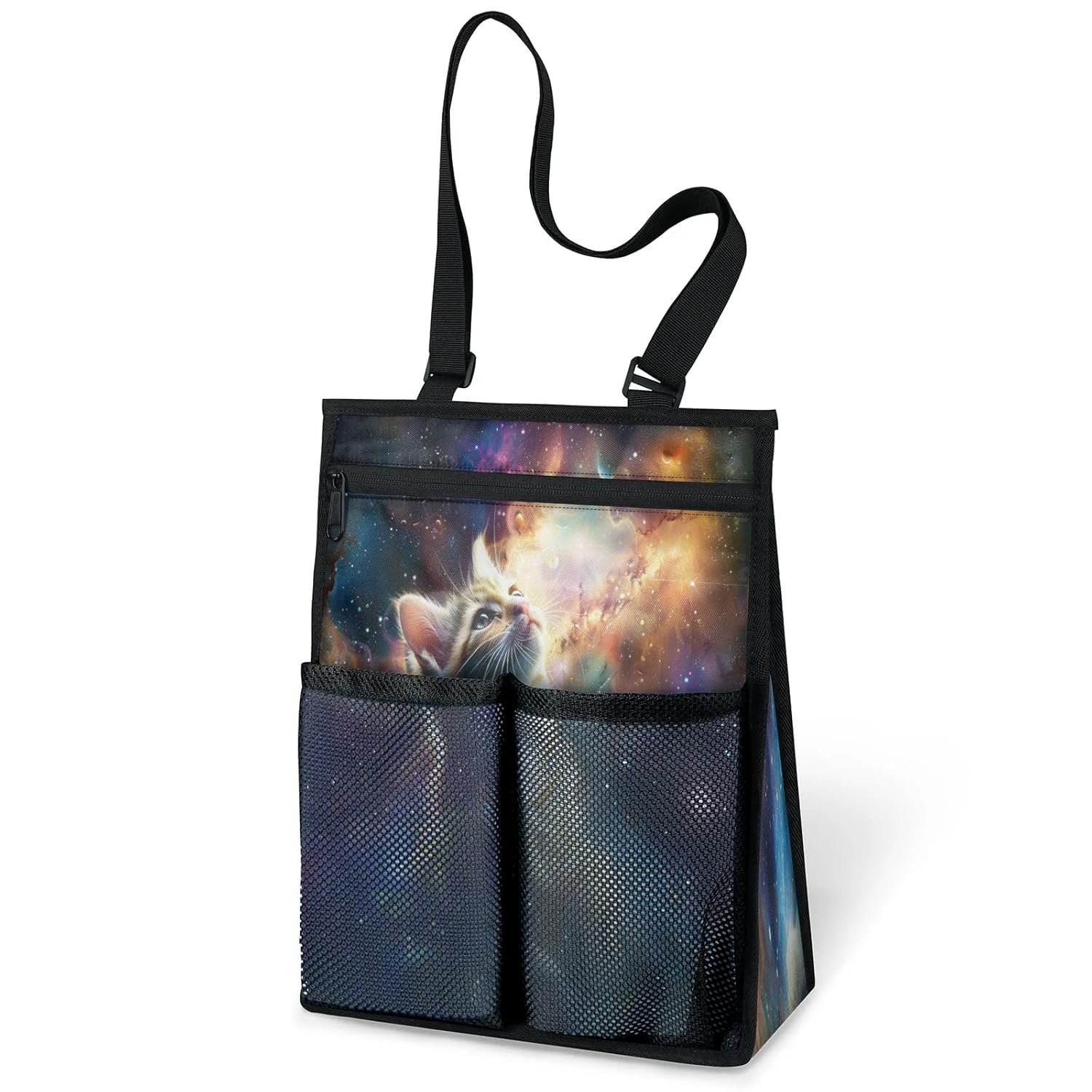 Ourtheme Cat Galaxy Space Portable Shower Bag for Travel Gym Camp Beach Tote Shower Caddy Bags Hanging Toiletry