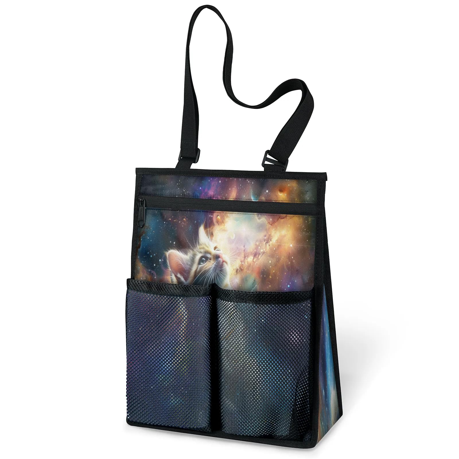Ourtheme Cat Galaxy Space Portable Shower Bag for Travel Gym Camp Beach Tote Shower Caddy Bags Hanging Toiletry