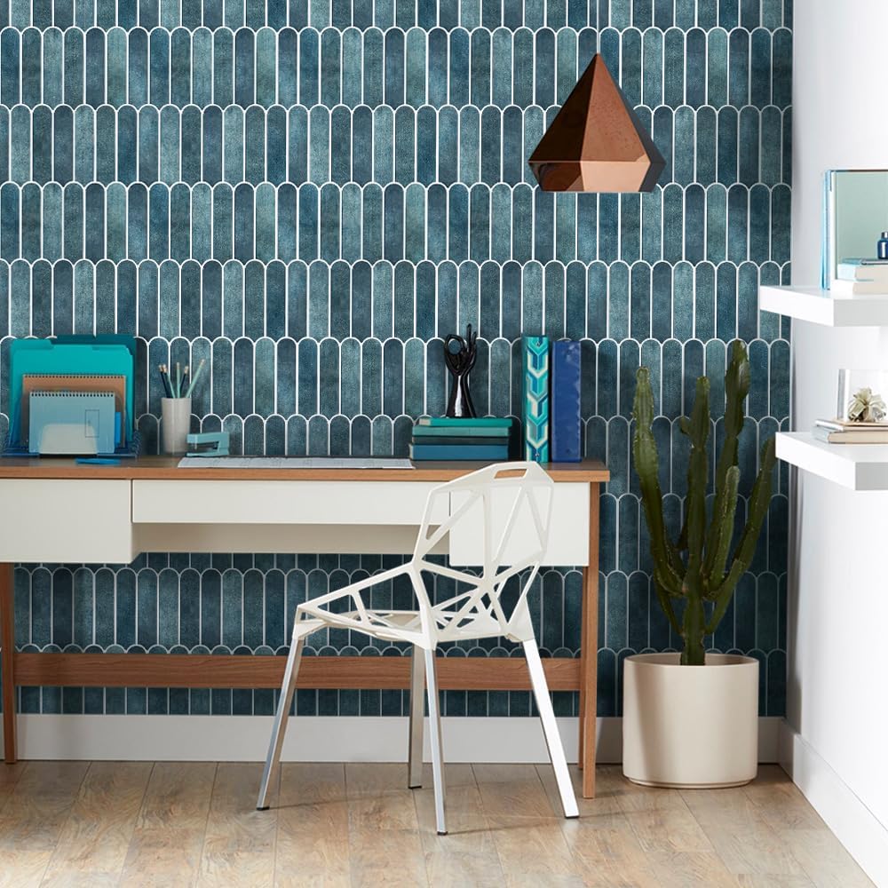 Commomy Matte Peel and Stick Backsplash - 10 Sheets of 11.8" x 11.8" - 3D Blue Peel and Stick Tile for Kitchen and Bathroom PVC Wall Tiles Interior Renters,RV,Bedroom,Living Room