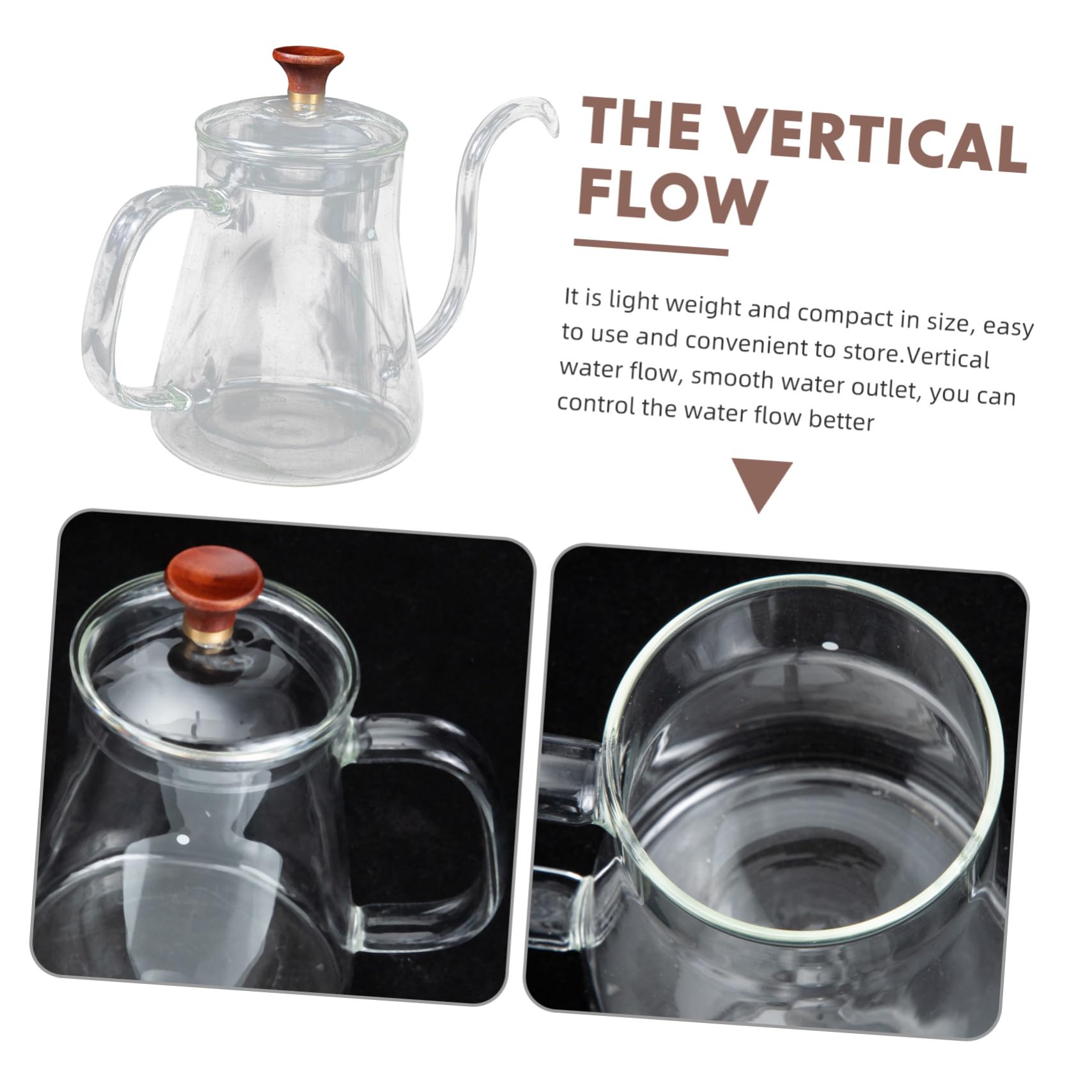 ULTECHNOVO Caffettiera Da Ufficio in Vetro Trasparente 350ml Beccuccio Lungo a Goccia, Bollitore Manuale Impugnatura Ergonomica Per Infusione Caffè e Tè, Per Casa e Lavoro