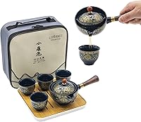 LURRIER Porcelain Gongfu Tea Set with 360° Rotating Teapot & Infuser - Portable Travel Gift Bag, Floral Blue