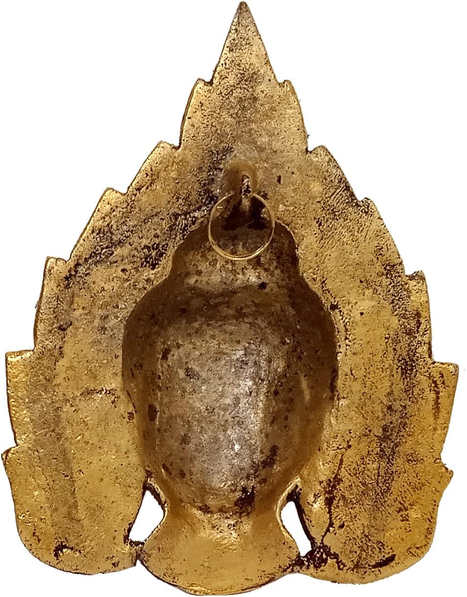Purpledip Metal Wall Hanging Plaque Gautam Buddha: Leaf Design Idol, Gold (12516)
