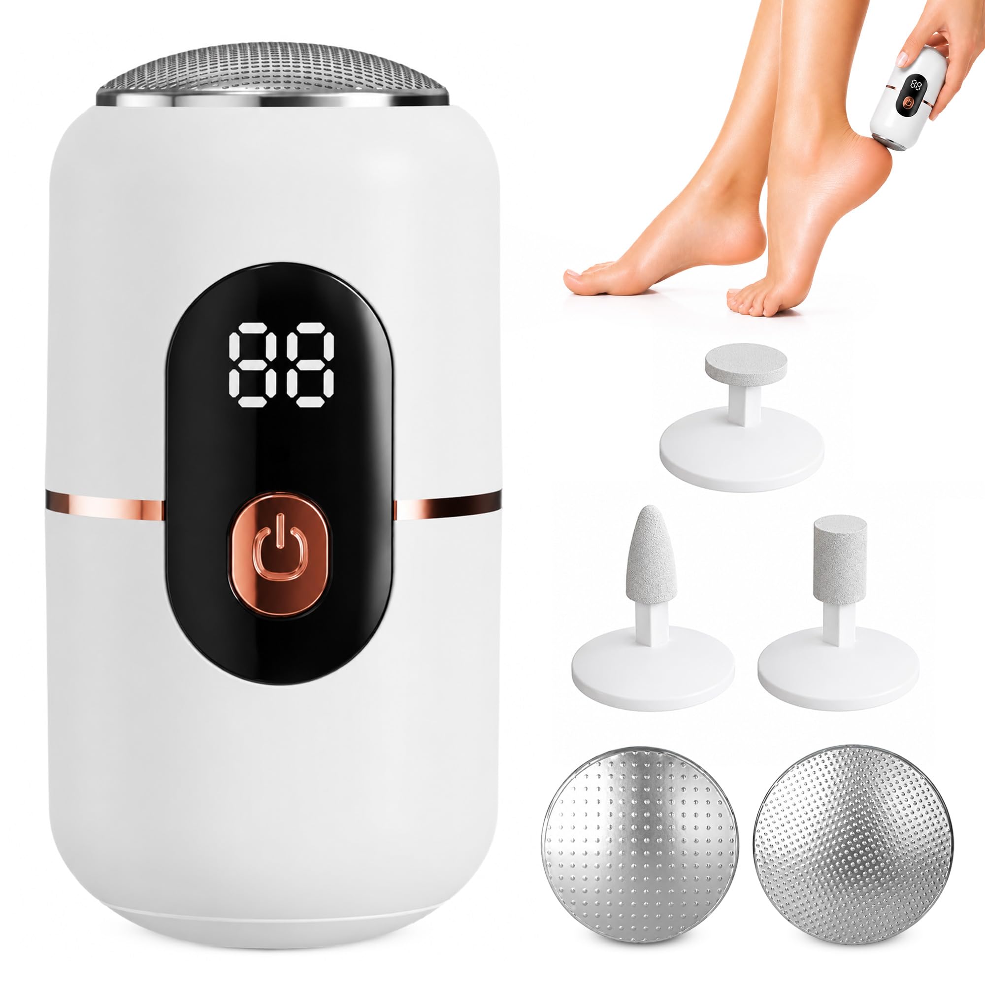 Pedicure Elettrica Professionale Piedi, Lima elettrica per piedi, Rimuovere calli, pelle morta e talloni ruvidi, strumento per pedicure a 3 velocità con 2 testine abrasive sostituibili.
