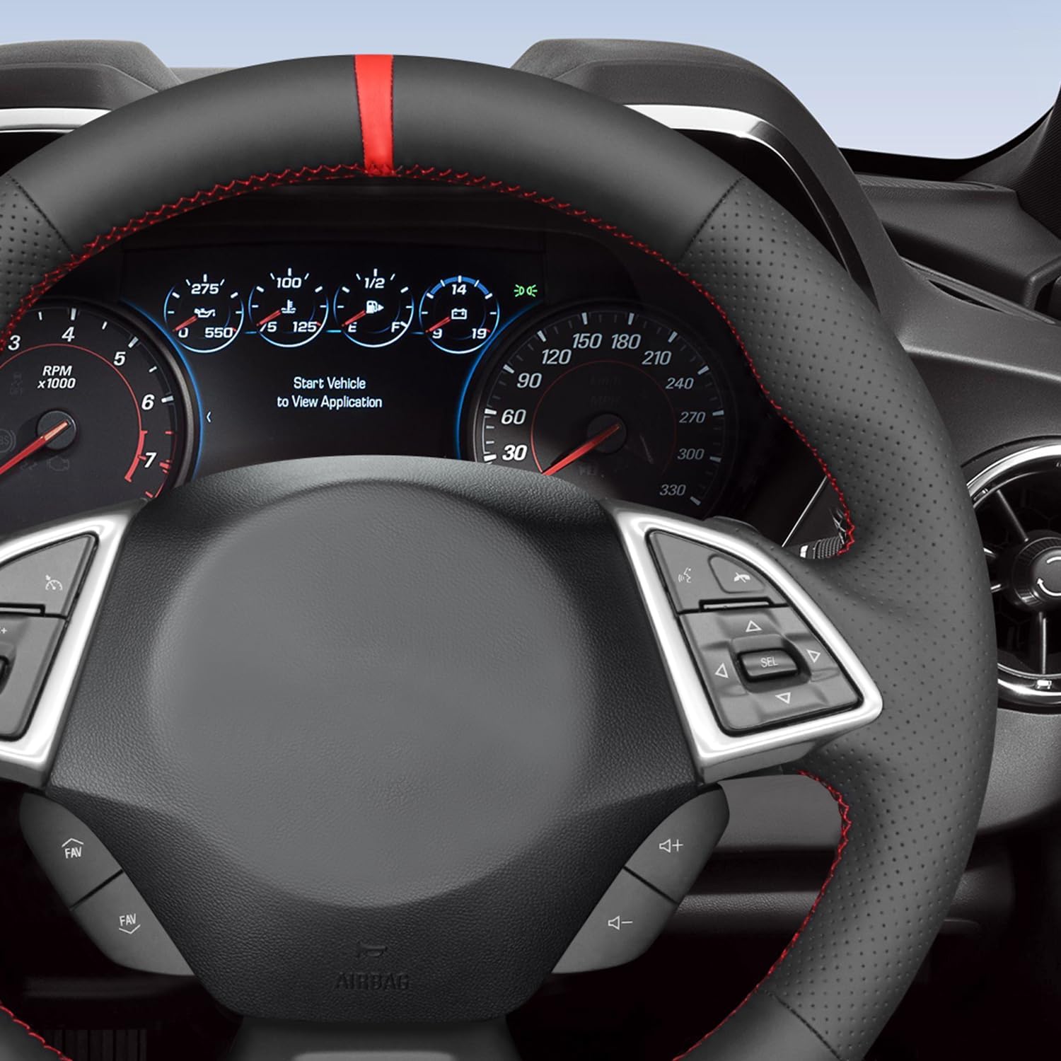 MEWANT Hand Stitch Black Genuine Leather Steering Wheel Cover for Chevy Camaro 2016-2024 DIY Steering Wheel Wrap