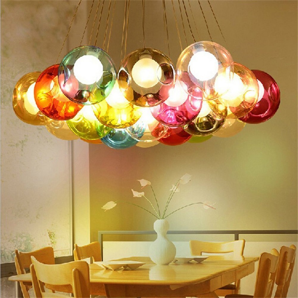 Lampadario A Sospensione In Vetro 3D Effetto Fuochi D'artificio – Multicolore, Regolabile, E27, Per Sala Da Pranzo E Bar