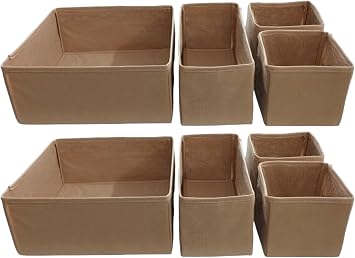 8-Piece Beige Drawer Inside Organizer Set - Multi-Purpose Cabinet Inside Box Set